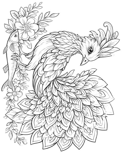 coloring page of the Sarimanok with a fish