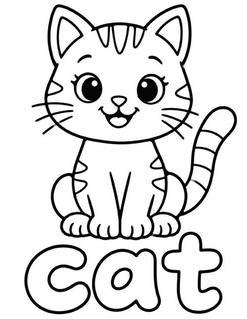 simple cat vocabulary word coloring page
