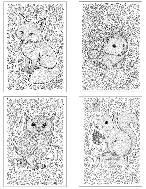 autumn coloring page postcards for adults