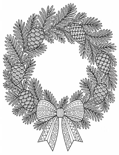 detailed doodle art pinecone wreath coloring page