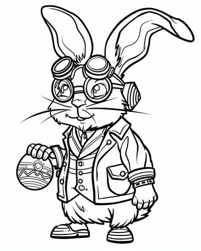 coloring page of a steampunk Easter bunny