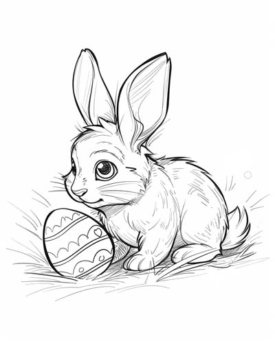 coloring page of the Easter bunny and an egg