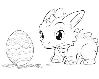 coloring page of a dragon and an Easter egg