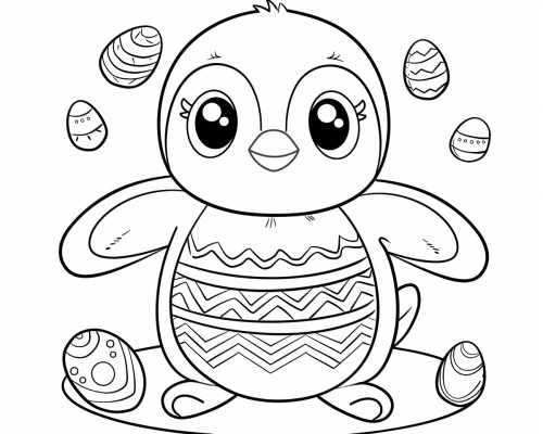 coloring page of an Easter penguin
