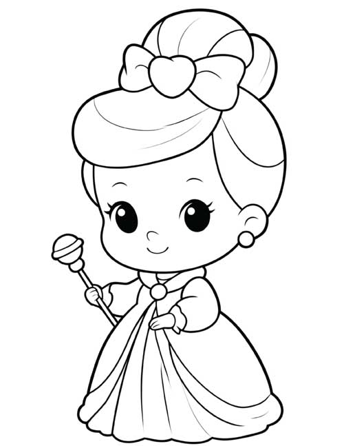 Preschool coloring page of a smiling fairy godmother in a starry hat holding a star-topped staff