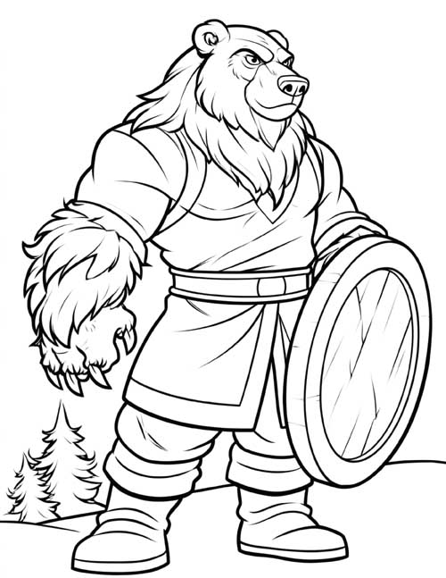 Cartoon coloring page of a were-bear