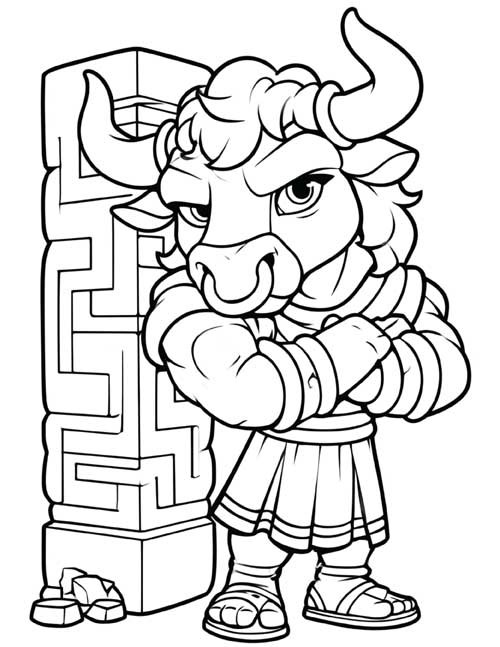 cartoon coloring page of were-bull