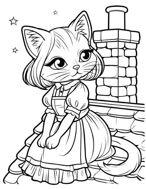cartoon coloring page of a were-cat
