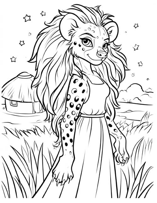 Cartoon coloring page of a were-hyena