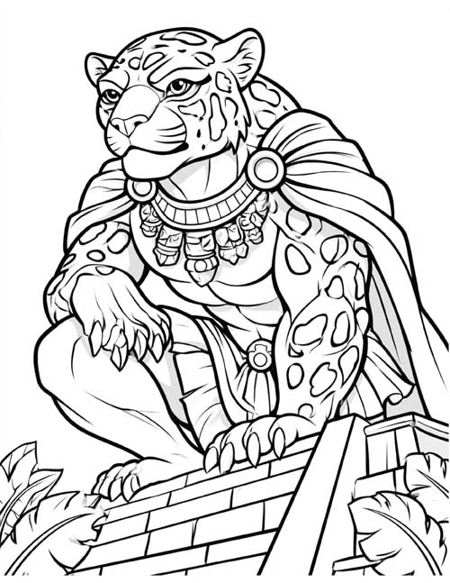 Cartoon coloring page of a were-jaguar