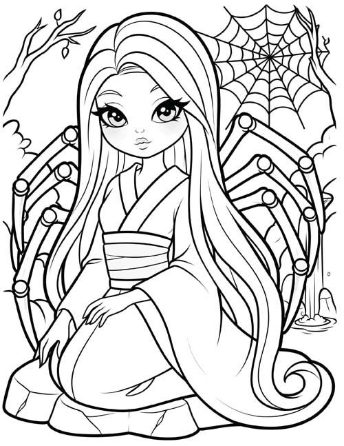 Cartoon coloring page of a were-spider