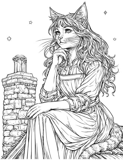 Coloring page of a were-cat
