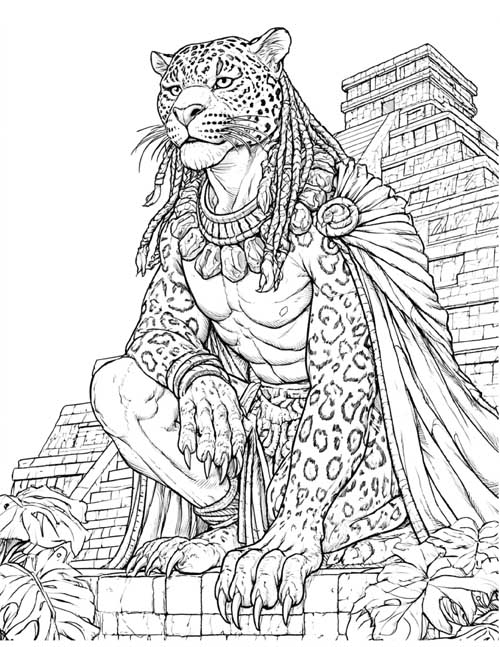 Coloring page of a were-jaguar