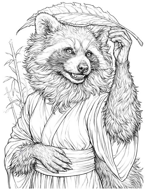 Coloring page of a were-tanuki