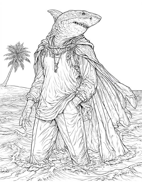 Coloring page of a were-shark
