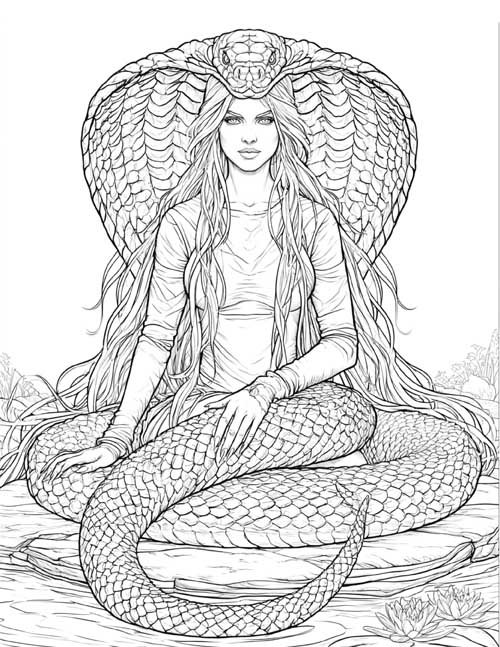 Coloring page of a were-serpent