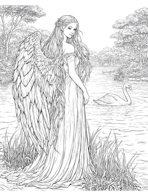 Coloring page of a were-swan
