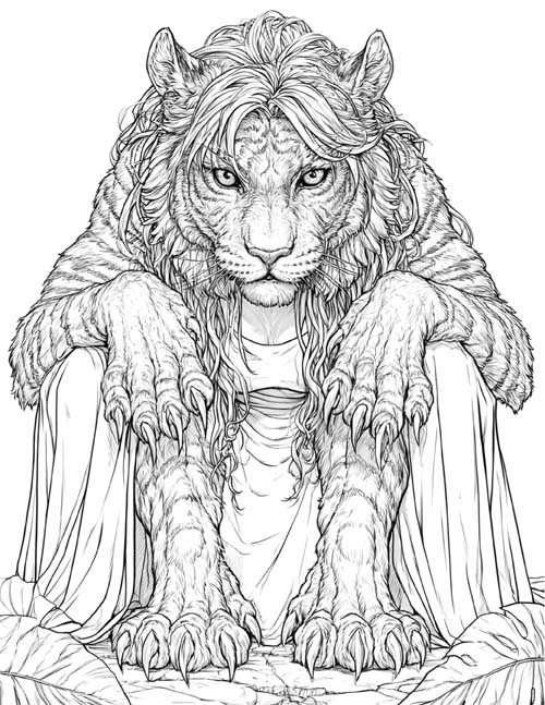 Coloring page of a female were-tiger