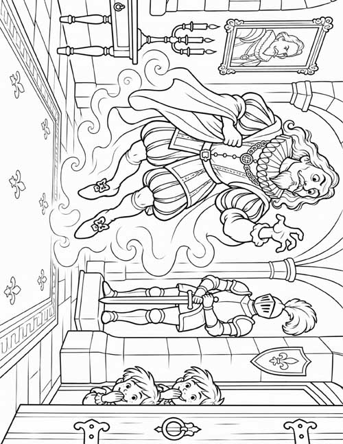 cartoon coloring page of Sir Simon in Canterville house