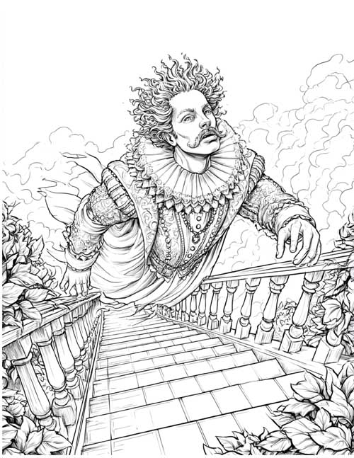 detailed coloring page of Sir Simon de Canterville