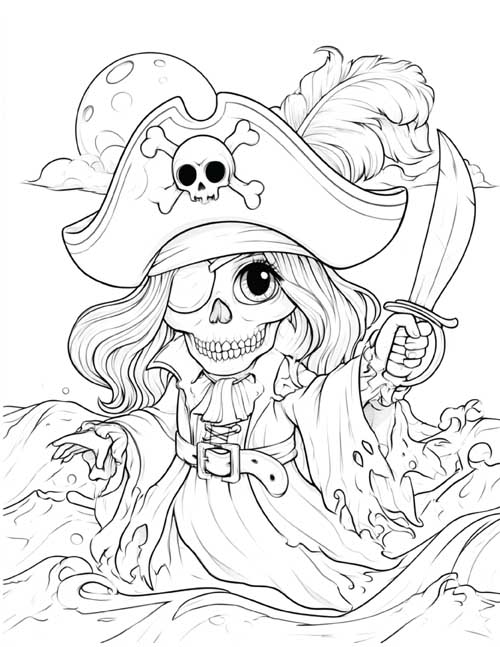 Cartoon coloring page a skeleton pirate