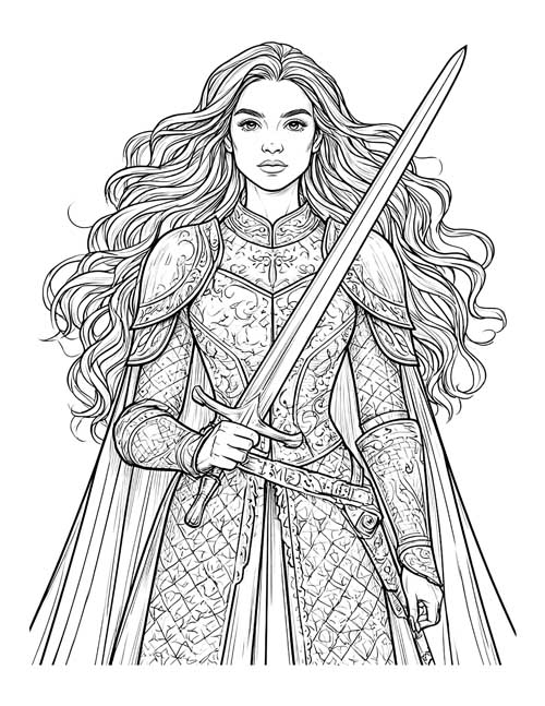 detailed coloring page of joan of arc