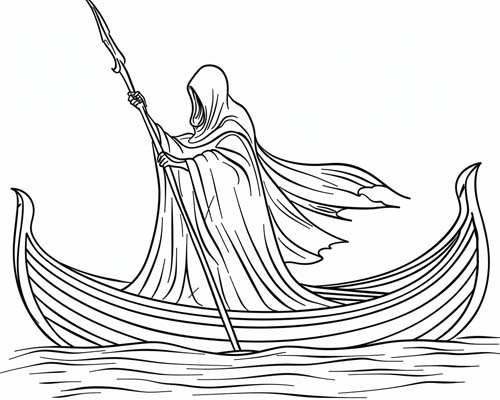 Greek mythology coloring page of Charon, ferryman of the dead
