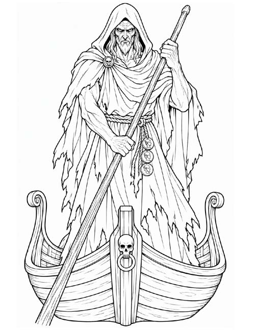 detailed Greek mythology children's coloring page of Charon
