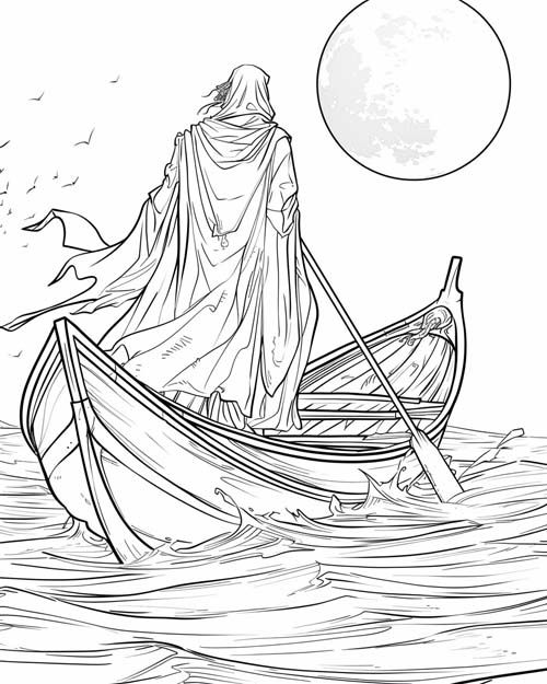 Greek mythology coloring page of the Ferry over the river Styx