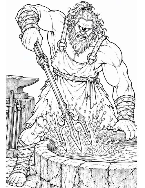 Greek mythology coloring page of Steropes the cyclops blacksmith