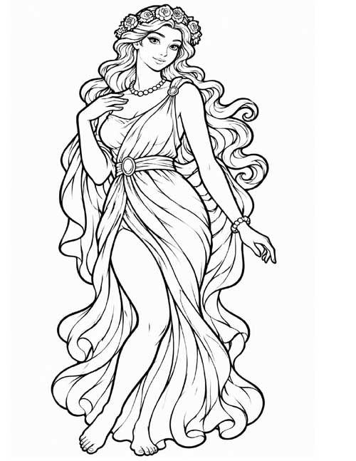 simple, bold lines coloring page of Aphrodite