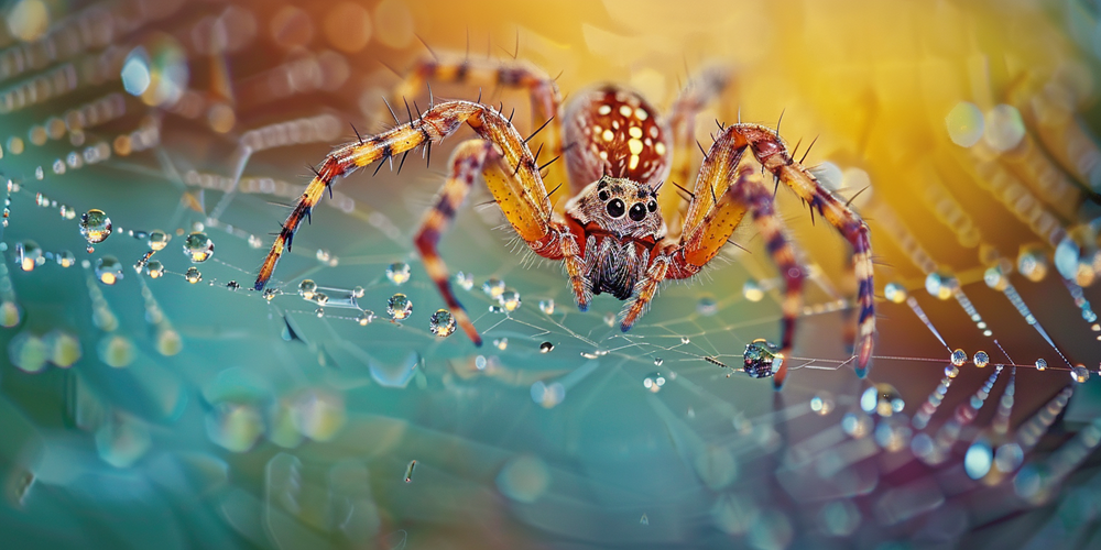 beautiful spider on a dew covered web.