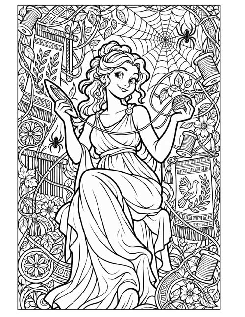 doodle art coloring page of Arachne