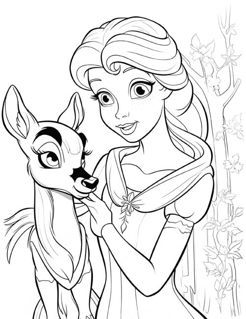 classic coloring page of Artemis and a deer