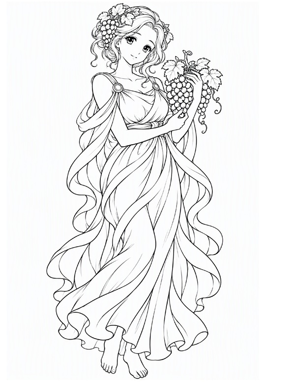 coloring page of Carpo, Greek goddess of fruit and autumn harvest