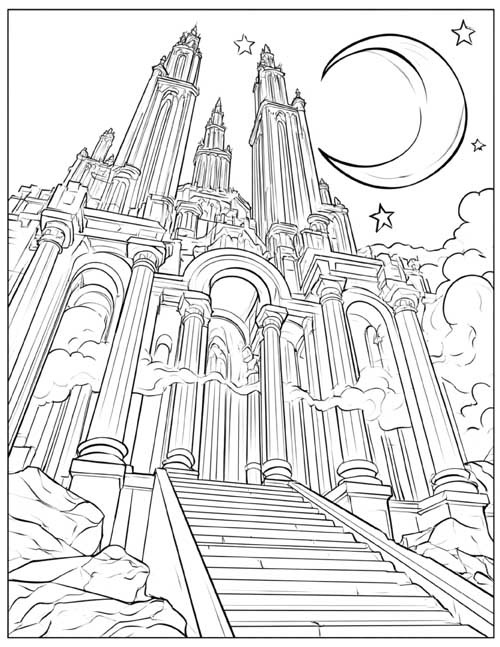 classic coloring page of Nyx's Palace of Night