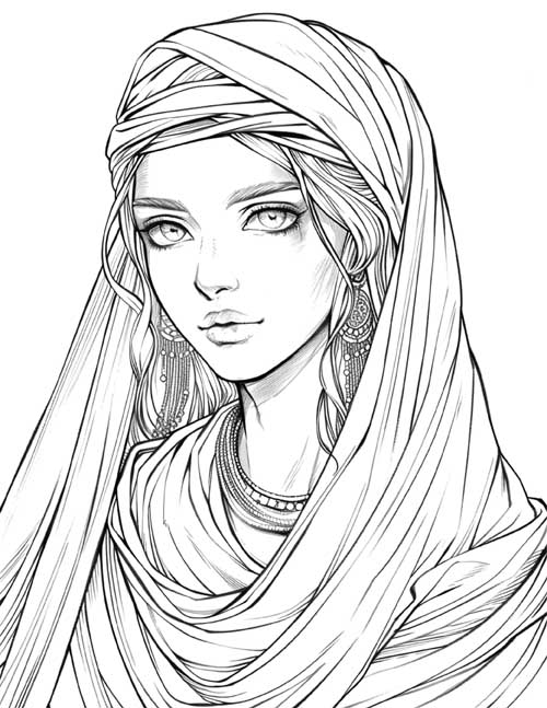 anime coloring page of Persephone, queen of the underworld