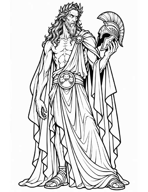 coloring page of Hades and hiw helm of invisibility