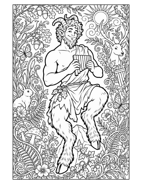 doodle coloring page of Pan, Greek god of the wild