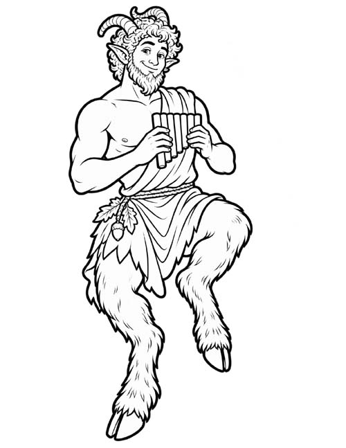 simple coloring page of Pan, Greek god of the wild