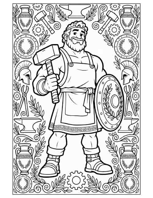 adult or teen doodle coloring page of Hephaestus