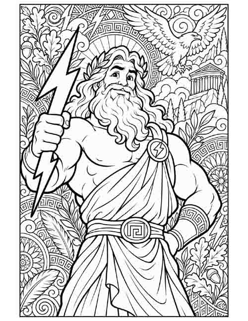 adult or teen doodle coloring page of Zeus