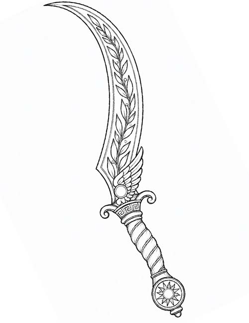 Greek mythology coloring page of Hermes' harpe