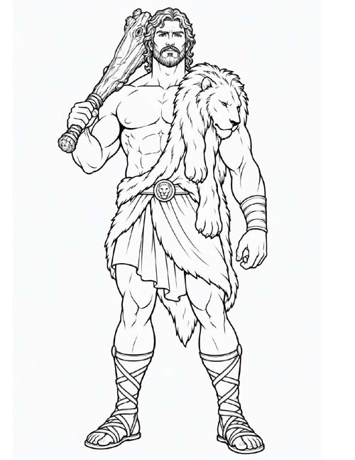 coloring page of the Greek hero Herakles