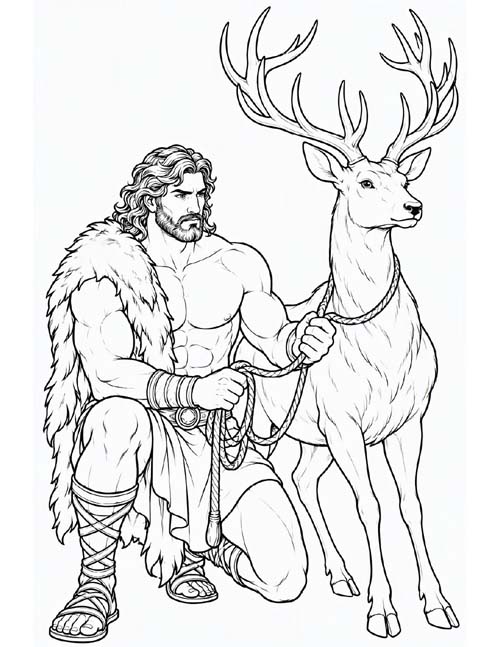 coloring page of Herakles captures the Golden hind