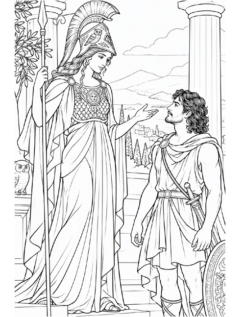 coloring page of Odysseus and Athena