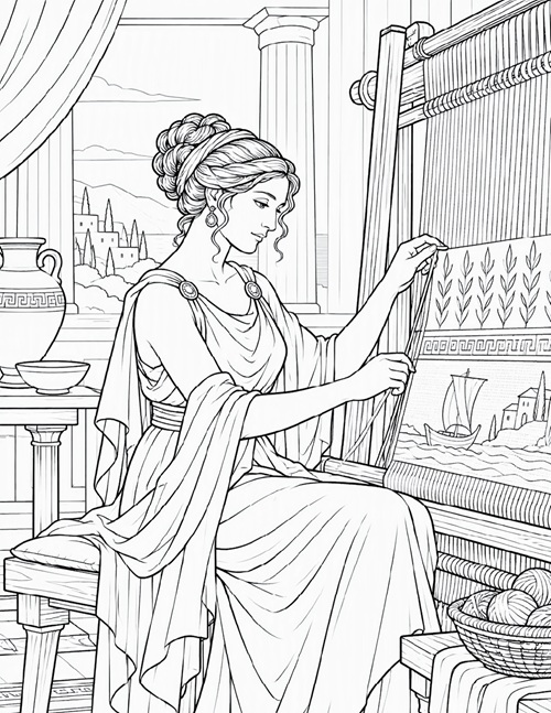 coloring page of Penelope weaving