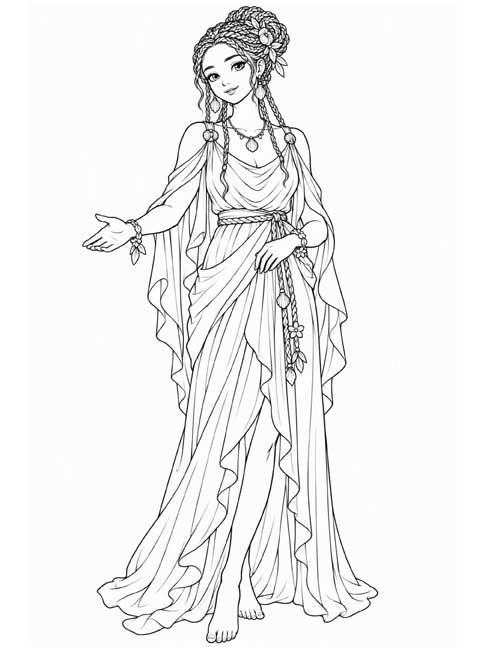 black and white sketch drawing of the ocean nymph Calypso