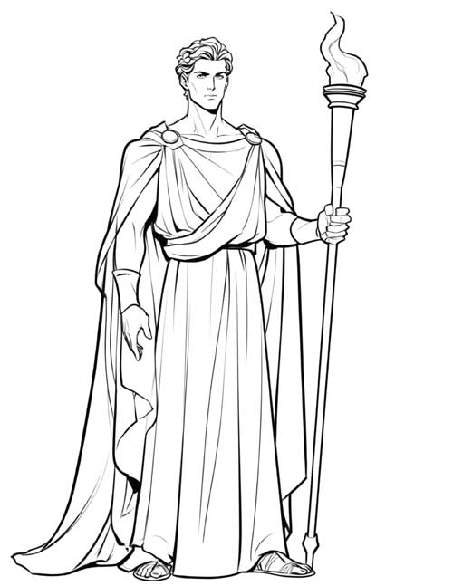 coloring page of the Thanatos holding a torch