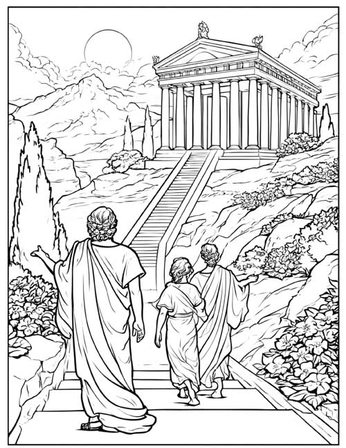 Greek Underworld coloring page of the golden palace